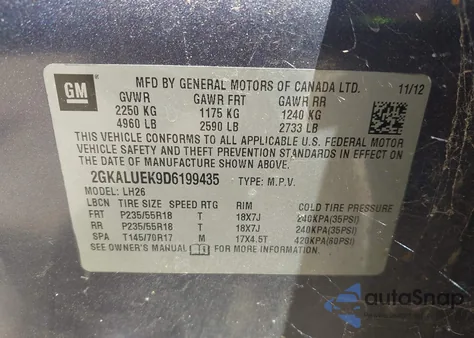 2013 GMC Terrain Slt-1 из США, поврежденный, VIN 2GKALUEK9D6199435